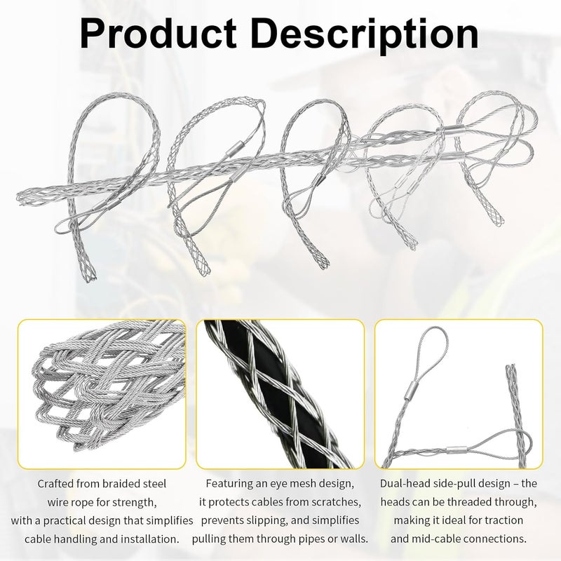 Dtructiew 6 Pcs Double Head Cable Puller Socks for Electricians, 4-25 mm Wire Puller Grip Kit, 304 Stainless Steel Wire Pulling Tools for Light & Heavy Cables - Image 3